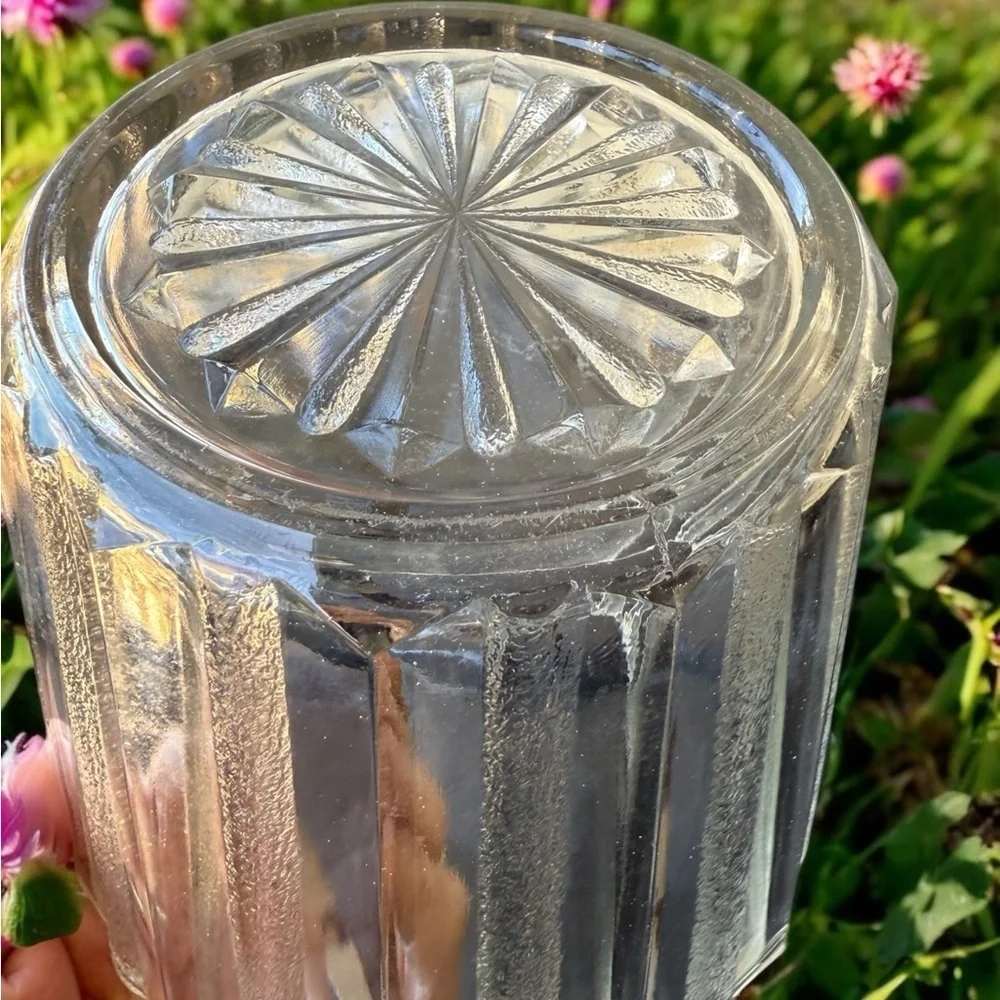 Vintage Heller Elegant Glass Ice Bucket Clear Textured w/ Metal Handle